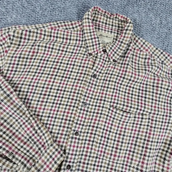 Vintage Eddie Bauer Menswear Houndstooth Plaid Long Sleeve Button Down Shirt - Picture 1 of 9